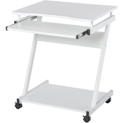 Homcom - Tavolo Scrivania Porta pc Piano Tastiera a Scomparsa e 4 Ruote Bianco