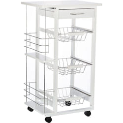 Carrello da Cucina Salvaspazio in Legno Bianco 4 Ruote 3 Cesti Estraibili - Homcom