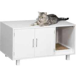 Pawhut - Mobile per Lettiera Gatti in Legno con 2 Ante e Apertura,Bianco