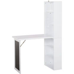 Homcom - Scrivania Moderna Pieghevole con Libreria e Lavagna 98x51x153 cm Bianco