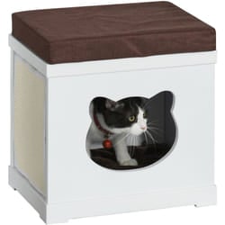 Pawhut - Cuccia Casetta per Gatti in Legno con 2 Cuscini e Tiragraffi