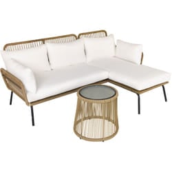 Outsunny - Set da Giardino Boho con Divano 2 Posti Chaise Longue e Tavolino Crema