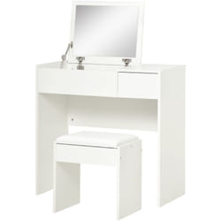 Homcom - Mobile Toletta con Specchio Tavolo Consolle Bianco Sgabello e Cassetto