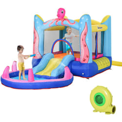 Outsunny Castello Gonfiabile a Tema Mare per Bambini con Scivolo e Piscina