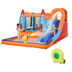 Outsunny - Castello Gonfiabile per Bambini con Scivolo Trampolino Pompa Elettrica