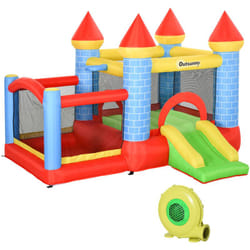 Outsunny - Castello Gonfiabile Gigante per Bambini con Piscina, Scivolo e Canestro