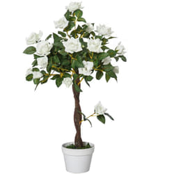 Outsunny - Rosa Alberello Artificiale e Vaso Alta 90cm con 21 Fiori