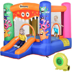 Gioco Gonfiabile Rimbalzante per Bambini con Scivolo e Canestro - Outsunny