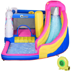 Outsunny - Castello con Unicorno Casa Gioco Gonfiabile Gigante per 3 Bambini