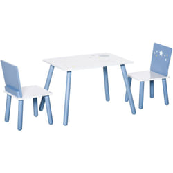 Homcom - Set Tavolo con Sedie Bambini 2-4 Anni in Legno Bianco e Azzurro