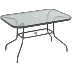 Tavolo da Giardino in Metallo e Vetro con Foro Ombrellone - Outsunny