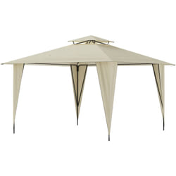 Outsunny Gazebo da Esterno 3.5x3.5m in Metallo con Doppio Tettuccio Beige