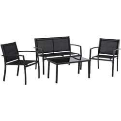 Outsunny - Salotto da Esterno, Set con Tavolino e Sedie da Giardino Nero