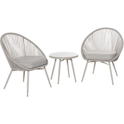 Outsunny - Set 3 Pezzi Tavolino e Sedie da Giardino Stile Boho in Rattan Bianco