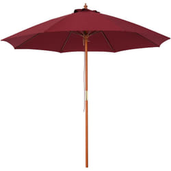 Ombrellone da Giardino in Legno con Tettuccio Antivento Rosso - Outsunny