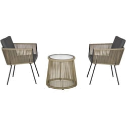 Outsunny - easycomfort set 2 poltroncine con tavolino da esterno in rattan pe stile boho, cachi e grigio