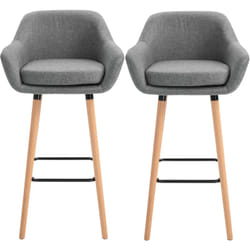 Set 2 Sgabelli Moderni da Bar con Schienale e Cuscino in Tessuto Grigio - Homcom