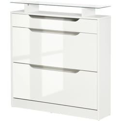 HOMCOM Scarpiera il Legno 2 Cassetti per 16 Scarpe 89x23x96cm Bianco Lucido