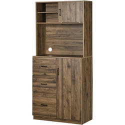 Credenza Moderna in Legno Mobile Dispensa 3 Cassetti e Armadietti Noce - Homcom
