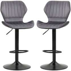 HOMCOM Set 2 Sgabelli Bar Girevoli Effetto Velluto e Altezza Regolabile Grigio