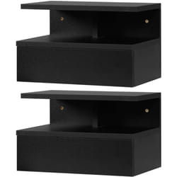 Homcom - Set 2 Comodini Sospesi in Legno Cassetto e Mensola 35x32x22.5cm Nero