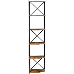 Libreria Scaffale Angolare a Muro Stile Industriale con 5 Ripiani Marrone - Homcom