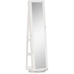 Homcom - Specchio Portagioie Girevole per Camera in Legno Bianco con 2 Chiavi
