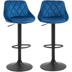 Set 2 Sgabelli da Bar Girevoli Effetto Velluto Blu Altezza Regolabile - Homcom