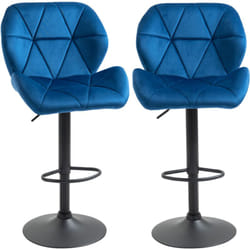 Set 2 Sgabelli Alti da Bar in Velluto Blu Girevoli Altezza Regolabile - Homcom