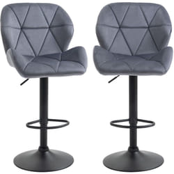 Set 2 Sgabelli Alti da Bar in Velluto Grigio Girevoli Altezza Regolabile - Homcom