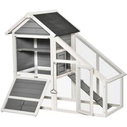PawHut Conigliera in Legno con Area Aperta e Rampa, 140x65x120 cm