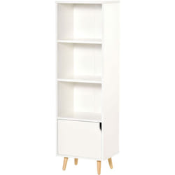 HOMCOM Scaffale Libreria con 3 Ripiani 1 Armadietto 40x30x129.5cm Legno Bianco