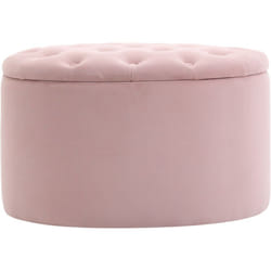 HOMCOM Pouf Poggiapiedi Ovale Imbottito con Vano Contenitore in Velluto Rosa