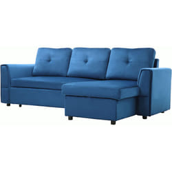 Homcom - Divano Letto 3 Posti e Chaise Longue con Contenitore Effetto Velluto Blu