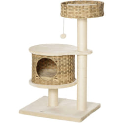 Tiragraffi per Gatti da 98cm con Casetta e Cuccia in Rattan e Pali Sisal - Pawhut