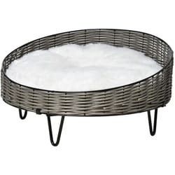 Cuccia per Cani e Gatti Rialzata in Rattan pe, Grigio Scuro - Pawhut