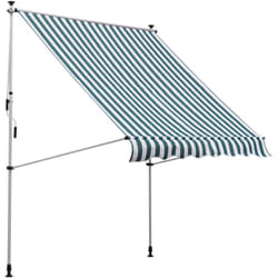 Outsunny Tenda da Sole 2x1.5m con Telaio Telescopico e Manovella, Bianco Verde