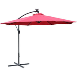 Outsunny - Ombrellone a Braccio con Manovella e 8 Strisce led Ø3x2.5 m