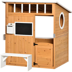 Outsunny - Casetta da Gioco per Bambini in Legno con Porta Panca e Lavagna