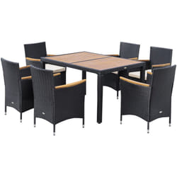 Outsunny - Set Tavolo e Sedie da Giardino 7 Pezzi in Rattan Nero e Legno
