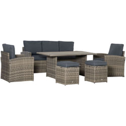 Outsunny - Salotto da Giardino con Divano 2 Poltrone 2 Sgabelli Tavolo