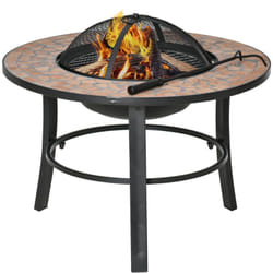 Outsunny - Braciere con Coperchio Parascintille Attizzatoio in Ceramica