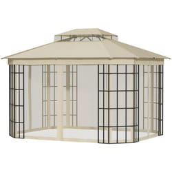 Outsunny - Gazebo da Giardino 3.7x3m con Zanzariera e Tetto a 2 Livelli