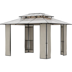 Outsunny Gazebo da Giardino 3.7x3m ,Tetto in Policarbonato a 2 Livelli
