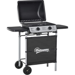 Barbecue a Gas 2 Fuochi da 2.8kW con Coperchio Mensole Ruote - Outsunny