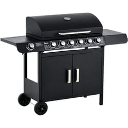 Outsunny - Barbecue a Gas con Coperchio e Fornello,Termometro e 2 Ruote