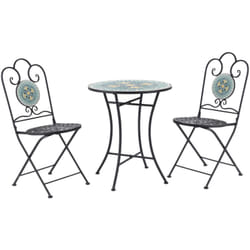 Outsunny - Set da Giardino 3 Pz con Mosaico Tavolino, 2 Sedie Pieghevoli