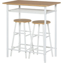 Homcom - Set Bancone e 2 Sgabelli da Cucina con Poggiapiedi in Legno Stile Nordico