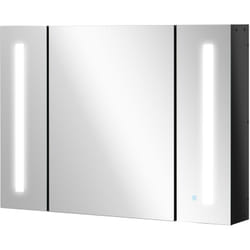 Kleankin - Specchio da Bagno con 3 Armadietti 3 Ripiani e Luce led Nero