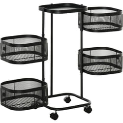Carrello da Cucina 4 Cestelli Piano d'Appoggio e Ruote Girevoli Nero - Homcom